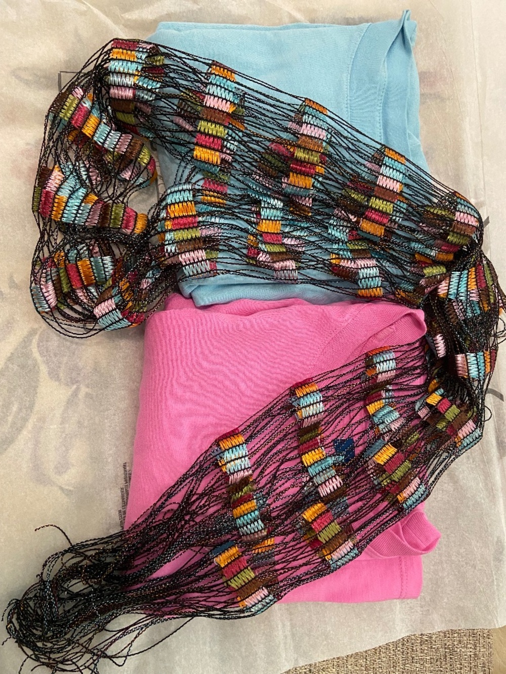 Two Crew-Neck Mini T-Shirt Dresses with Accent Scarf